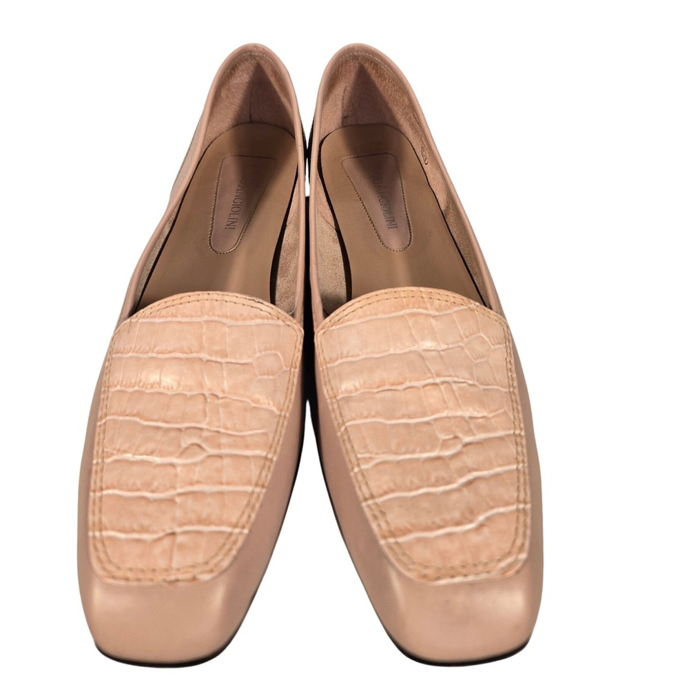 Enzo Angiolini Liberty Pink Leather Croc Embossed‎ Square Toe Loafers 8.5 S